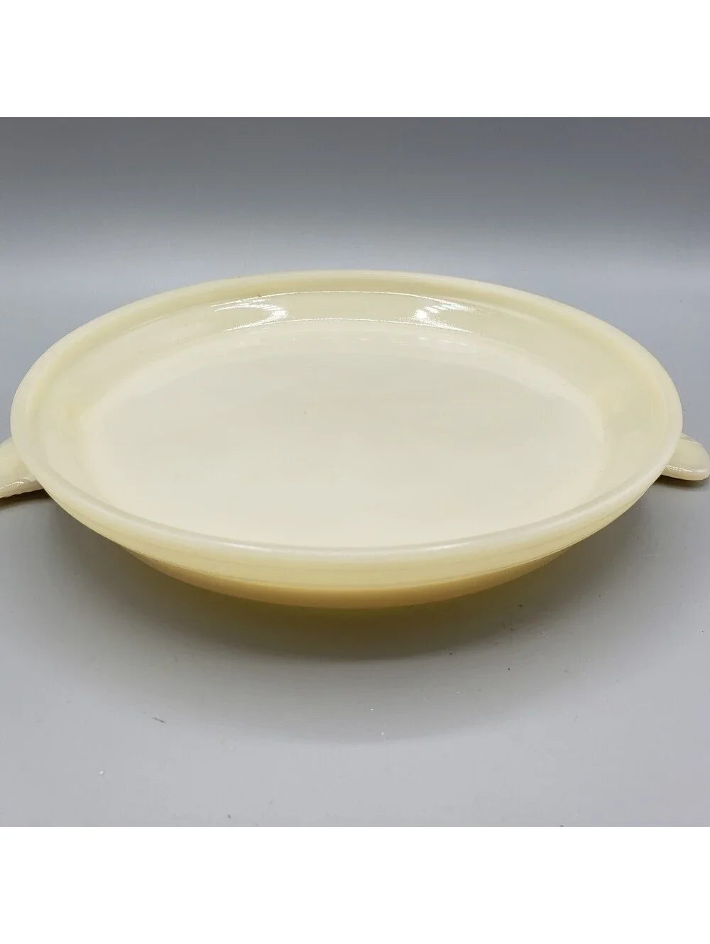 Vintage Fire King Custard Glass Trivet Hot Casserole Stand Ivory Handles 1950's